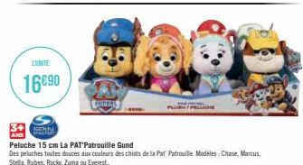 UNITE  16890  SPIN  Peluche 15 cm La PAT'Patrouille Gund  Des peluches toutes douces aux couleurs des chists de la Pat'Patrouille Modèles : Chase, Marcus, Stella, Ruben, Rocky, Zuma ou Everest. 