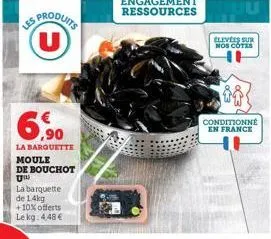 produits u  les  ,90  la barquette  moule  de bouchot um  la barquette de 14kg +10% offerts lekg: 4,48 €  elevés sur nos cotes  iis  conditionné en france 