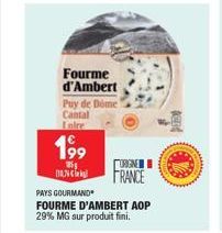 199  125g  Fourme d'Ambert  DANC  Puy de Dôme  Cantal  Loire  ORIGINE  FRANCE  PAYS GOURMAND  FOURME D'AMBERT AOP  29% MG sur produit fini. 