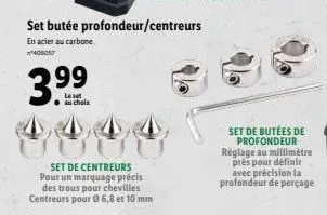 3.99  au chola  set butée profondeur/centreurs en acier au carbone  406057  set de butées de profondeur réglage au millimètre près pour définir avec précision la profondeur de perçage 