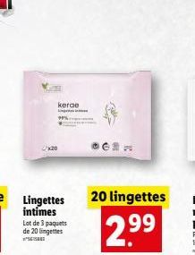 x20  Lingettes intimes  kerge  Lot de 3 paquets de 20 lingettes  OCR=  20 lingettes  99 