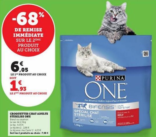 Promo Purina one croquettes au poulet pour chat sterilise chez Super U