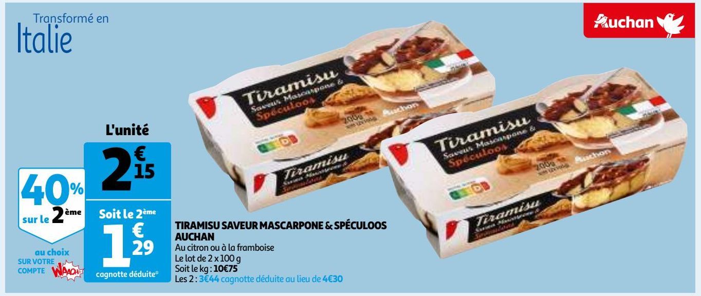 TIRAMISU SAVEUR MASCARPONE & SPÉCULOOS AUCHAN