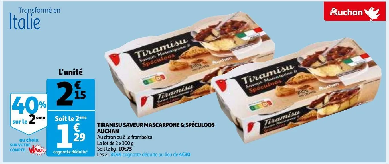 tiramisu saveur mascarpone & spéculoos auchan