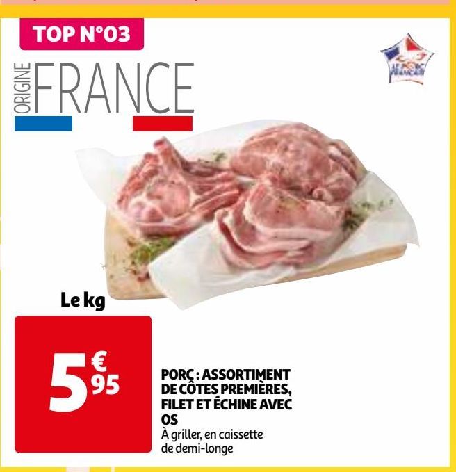 PORC : ASSORTIMENT DE CÔTES PREMIÈRES, FILET ET ÉCHINE AVEC OS