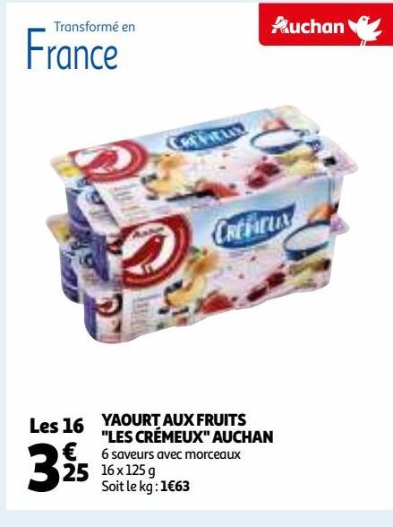 YAOURT AUX FRUITS "LES CRÉMEUX" AUCHAN 