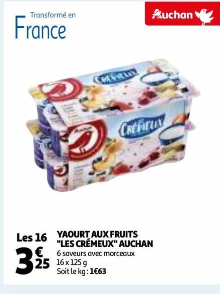 yaourt aux fruits "les crémeux" auchan 