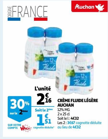 CRÈME FLUIDE LÉGÈRE AUCHAN 