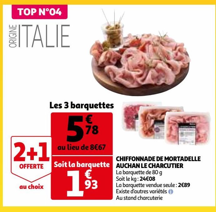 CHIFFONNADE DE MORTADELLE AUCHAN LE CHARCUTIER