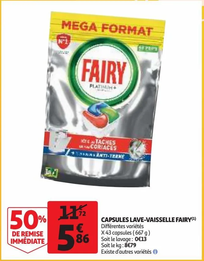 Capsules lave-vaisselle FAIRY chez Carrefour (16