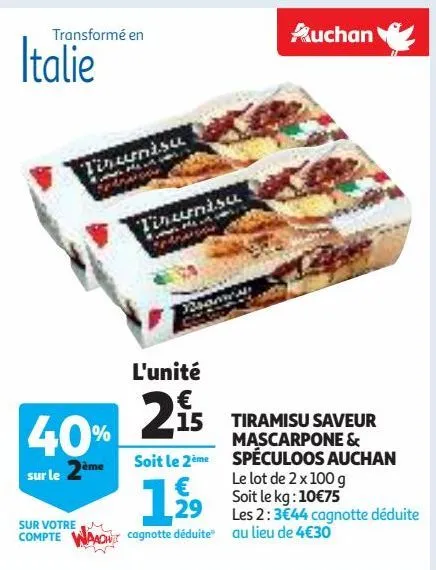 tiramisu saveur mascarpone & spéculoos auchan