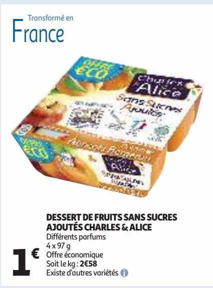 DESSERT DE FRUITS SANS SUCRES AJOUTÉS CHARLES & ALICE
