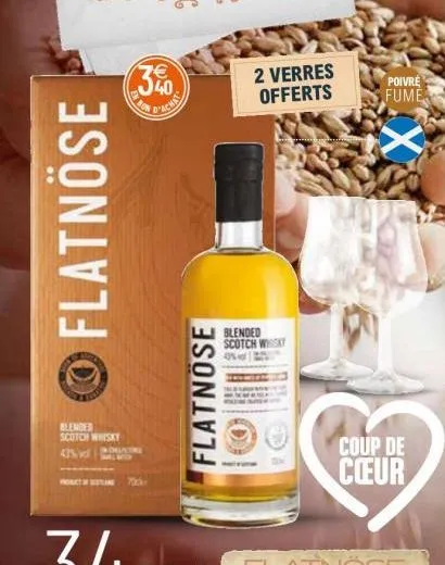 flatnose  blended  scotch whisky 475  (340  in bo  flatnose  2 verres offerts  blended  scotch whisky  poivre fume  x  coup de  cœur 