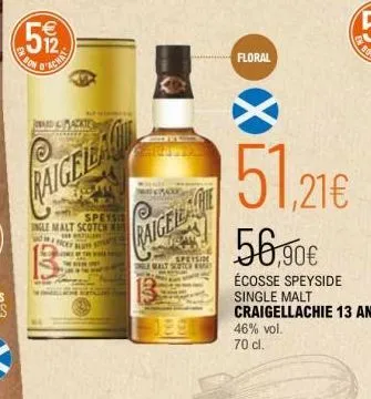 512  speysi  ingle malt scotch w ficky  13  raigelece  speyside  le malt scoter  floral  46% vol.  70 cl.  en bon 