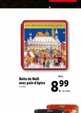 Boîte de Noël avec pain d'épice  BASTOGE  500g  8.⁹9⁹  99  Tkg-17,30€  k 