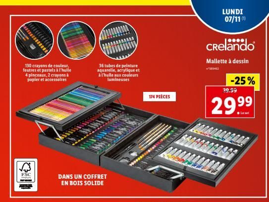 *********  130 crayons de couleur, feutres et pastels à l'huile 4 pinceaux, 2 crayons à papier et accessoires  FSC www.s  DANS UN COFFRET EN BOIS SOLIDE  36 tubes de peinture aquarelle, acrylique et à