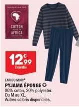 cotton africa  1299  d  enrico mori pyjama éponge o 80% coton, 20% polyester. du m au xl. autres coloris disponibles. 