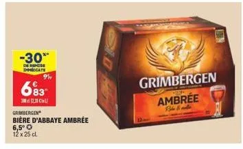 -30**  de remise immediate  9  693  3d (22  grimbergen  bière d'abbaye ambrée 6,5° o 12 x 25 cl.  grimbergen  400  ambrée  