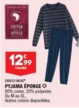 COTTON AFRICA  1299  D  ENRICO MORI PYJAMA ÉPONGE O 80% coton, 20% polyester. Du M au XL. Autres coloris disponibles. 