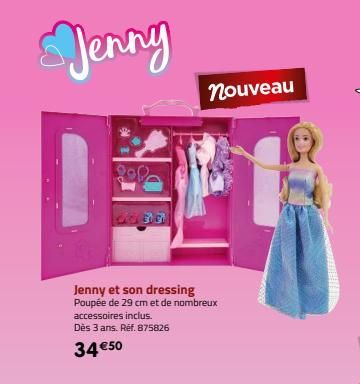 Jenny  200  6630  nouveau  Jenny et son dressing Poupée de 29 cm et de nombreux accessoires inclus. Dès 3 ans. Réf. 875826  34 €50  