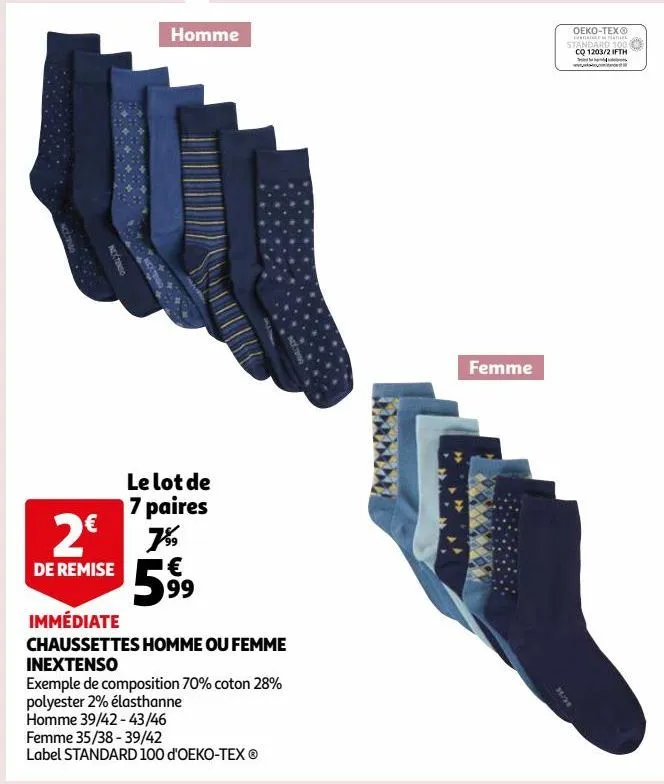 chaussettes homme ou femme inextenso