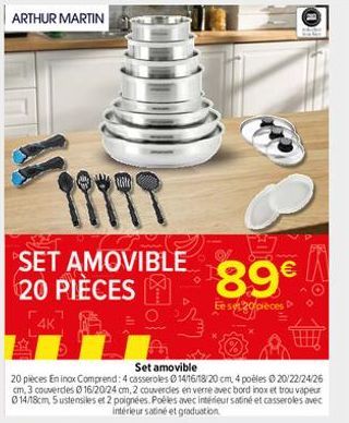 ARTHUR MARTIN  SET AMOVIBLE 20 PIÈCES  89€  Ees20 pièces D 