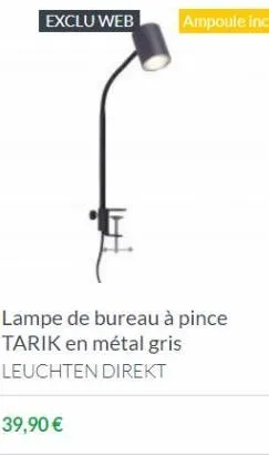 exclu web  ampoule incl.  lampe de bureau à pince tarik en métal gris leuchten direkt  39,90 € 
