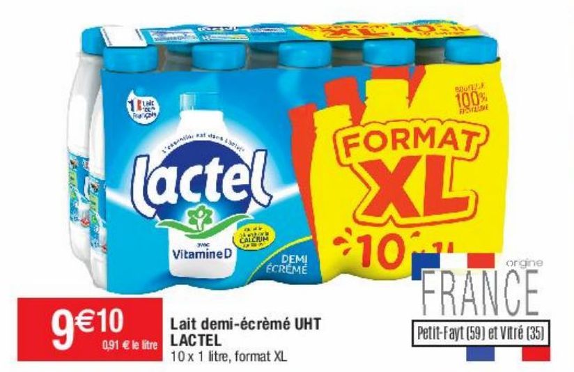 lait demi-écrémé UHT Lactel