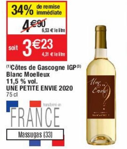 Côtes de gascogne IGP blanc moelleux 11.5% vol. Une petite envie 2020