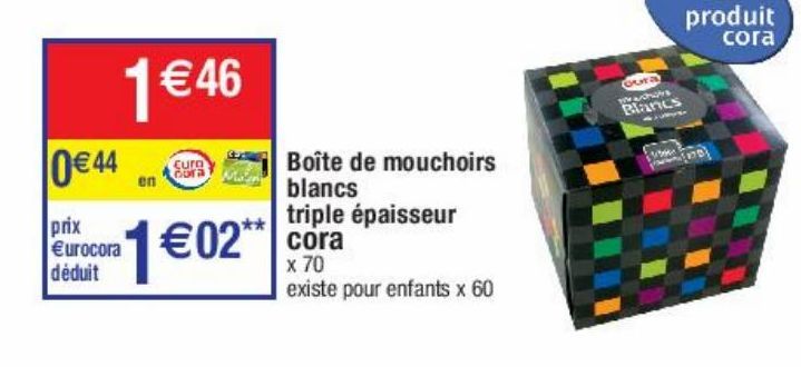 boîte de mouchoirs blancs triple épaisseur Cora