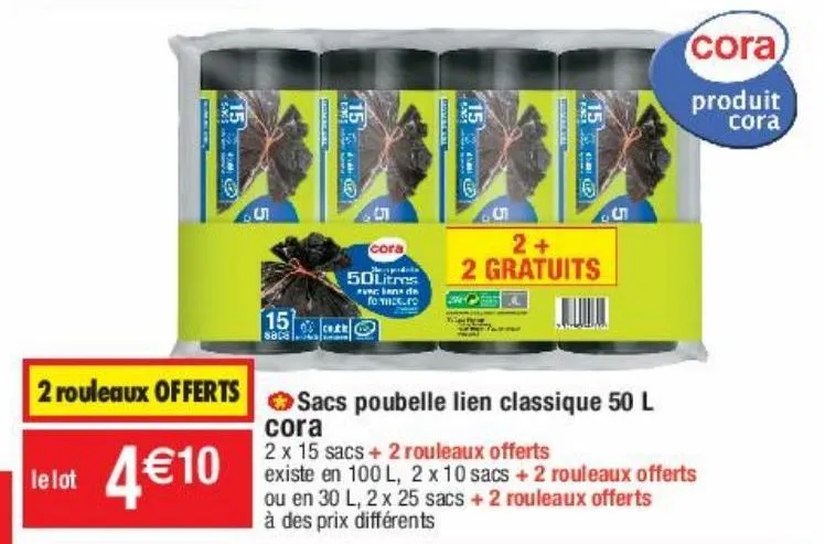 sacs poubelles lien classique 50l cora