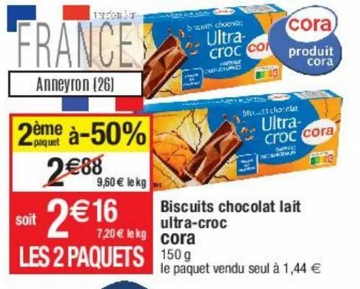 biscuits chocolat lait ultra-croc cora