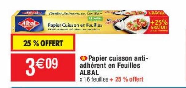 papier cuisson anti adhérant en feuilles Albal