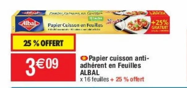 papier cuisson anti adhérant en feuilles albal