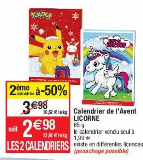 calendrier de l'avent licorne