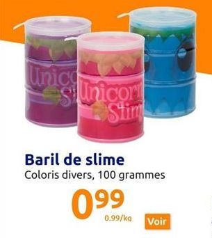 Unico SI Unicor Stim  Baril de slime Coloris divers, 100 grammes  099  0.99/kg Voir 