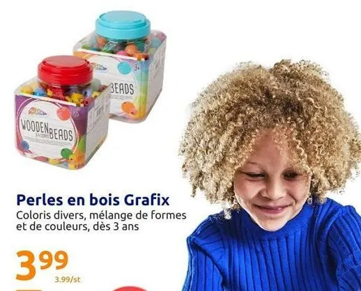 woodenbeads  perles en bois grafix  coloris divers, mélange de formes et de couleurs, dès 3 ans  3.99  3.99/st  beads  yuiker  