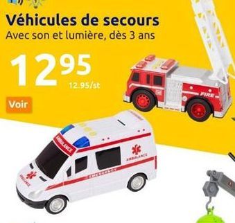 Véhicules de secours Avec son et lumière, dès 3 ans  1295  Voir  12.95/st  BULANCE  CEMERGENCY  AMBULANCE  FIRE 