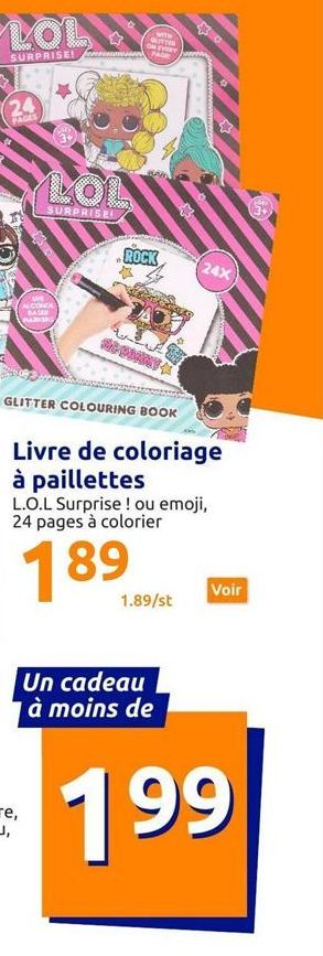 LOL  SURPRISE!  24  PAGES  LOL  SURPRISE!  ALCONUE MARVIKS  WITH OUTTER ON EVERY  PAGE  ROCK  GLITTER COLOURING BOOK  Livre de coloriage à paillettes  L.O.L Surprise ! ou emoji, 24 pages à colorier  1