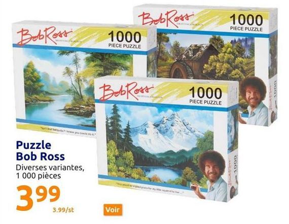 Bob Ross  Pod  Puzzle Bob Ross Diverses variantes, 1 000 pièces  399  3.99/st  1000  PIECE PUZZLE  Bob Ross  Bob Ross  Voir  THE ORVALDAL, VÝKLADIV  1000  PIECE PUZZLE  1000  PIECE PUZZLE  1000  B  19