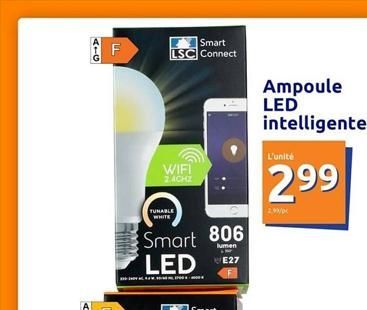 ALG  F  Smart LSC Connect  WIFI ZACHZ  TUNABLE WHITE  Smart 806  lumen  LED  E27  Ampoule  LED intelligente  L'unité  299 