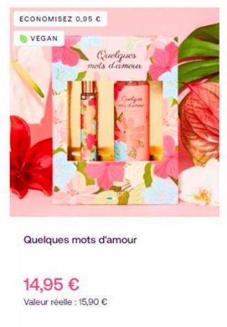 ECONOMISEZ 0,95 €  VEGAN  Quelques mots d'amour  14,95 €  Valeur réelle : 15,90 €  Quelques mots d'amour 