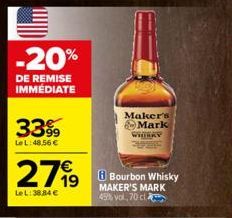 3399  LeL:48,56 €  2799  19  LeL: 38,84 €  Maker's  Mark  8 Bourbon Whisky  MAKER'S MARK 45% vol, 70 cl  WHIRKY 