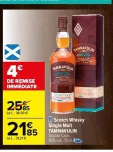 4€  de remise immediate  25%  lel: 36,93 €  2185  lel:3121€  tamnavulin kan  tamnavulin  scotch whisky single malt tamnavulin double cask 40% vol. 70 d. 