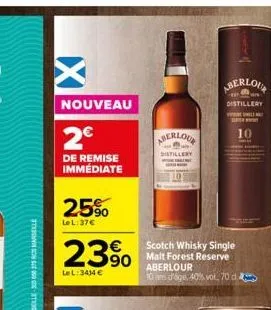 nouveau  2€  de remise immediate  25%  lel:37€  23%  le l: 3434 €  aberlour  distillery  scotch whisky single malt forest reserve aberlour  10 ans d'age, 40% vol. 70 d  aberlour  distillery  10  la 