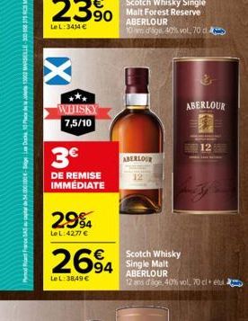 de France SAS au capital de 54000000-Siege LD 10 Place de 13000 MARSELLE-300 658 375 MARSELLE  WHISKY 7,5/10  3€  DE REMISE IMMÉDIATE  2994  LeL:42,77 €  2694  LeL: 38,49 €  ABERLOOR  &  ABERLOUR  12 