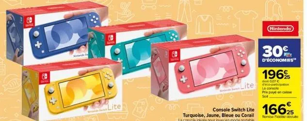 n  6  par  and s  gon to  lite  w₂² m  console switch lite turquoise, jaune, bleue ou corail la console ideale pour jouer en mode portable  lite  nintendo  30€  d'économies  1969  dont 0,07 € d'éco-pa