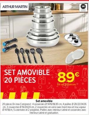 ARTHUR MARTIN  SET AMOVIBLE 20 PIÈCES  89€  Ee set pièces D 