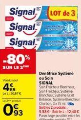 Signal LOT de 3  Signal  Signal  -80%  SUR LE 2  Vondu sou  4€  LeL:20,67 €  L2produt  093  ICHELL  Dentifrice Système ou Soin SIGNAL  Soin Fraicheur Blancheur, Soin Fraicheur, Système Blanchet System