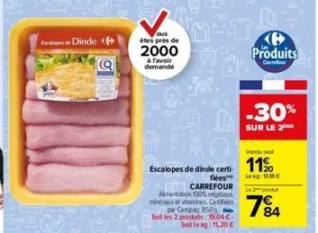 dinde  ous êtes près de  2000  à l'avoir demandé  fa  fiées  carrefour alimentation 100% végitaux miné aux et vitamines cees par certpag. 850g.  soit les 2 produits: 19,04 € soit le kg: 11,20 €  80  v